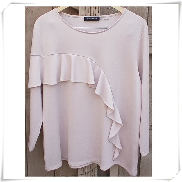 Ivanka Trump Tops - Ivanka Trump Powder Pink Silver Lurex Jersey Top Blouse with Ruffle Front EUC